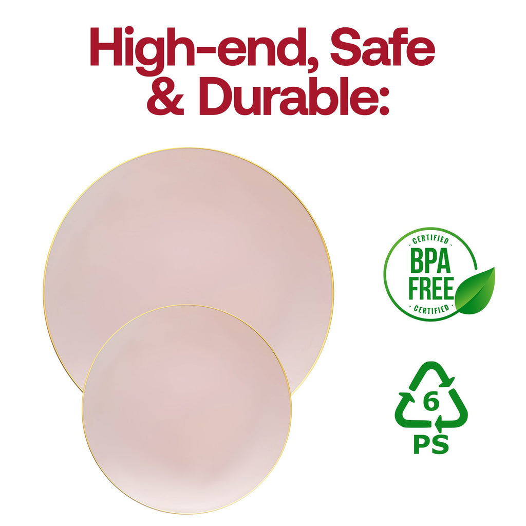 Pink with Gold Rim Organic Round Disposable Plastic Appetizer/Salad Plates (7.5")