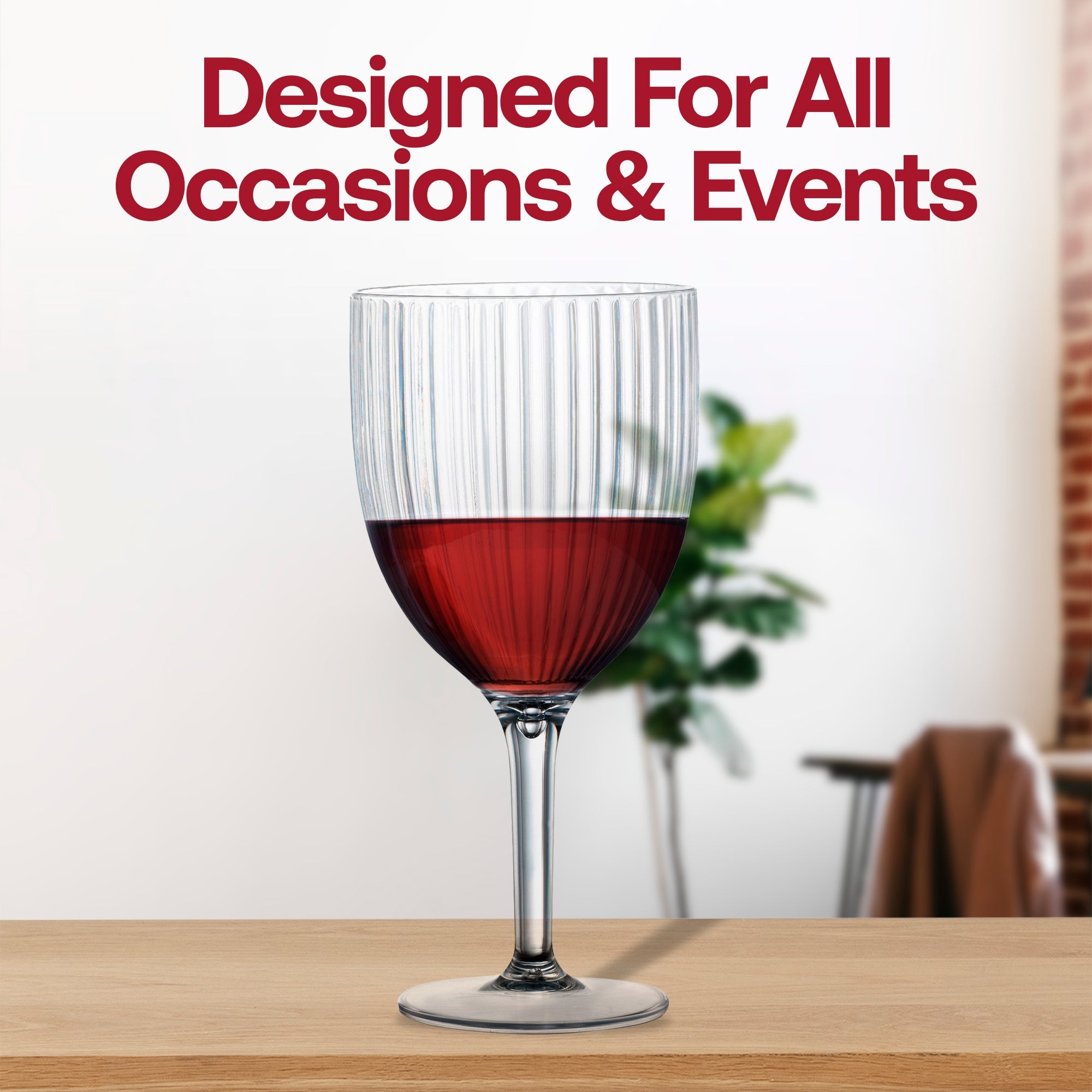 Clear Ribbed Plastic Wine Glasses (13 oz )