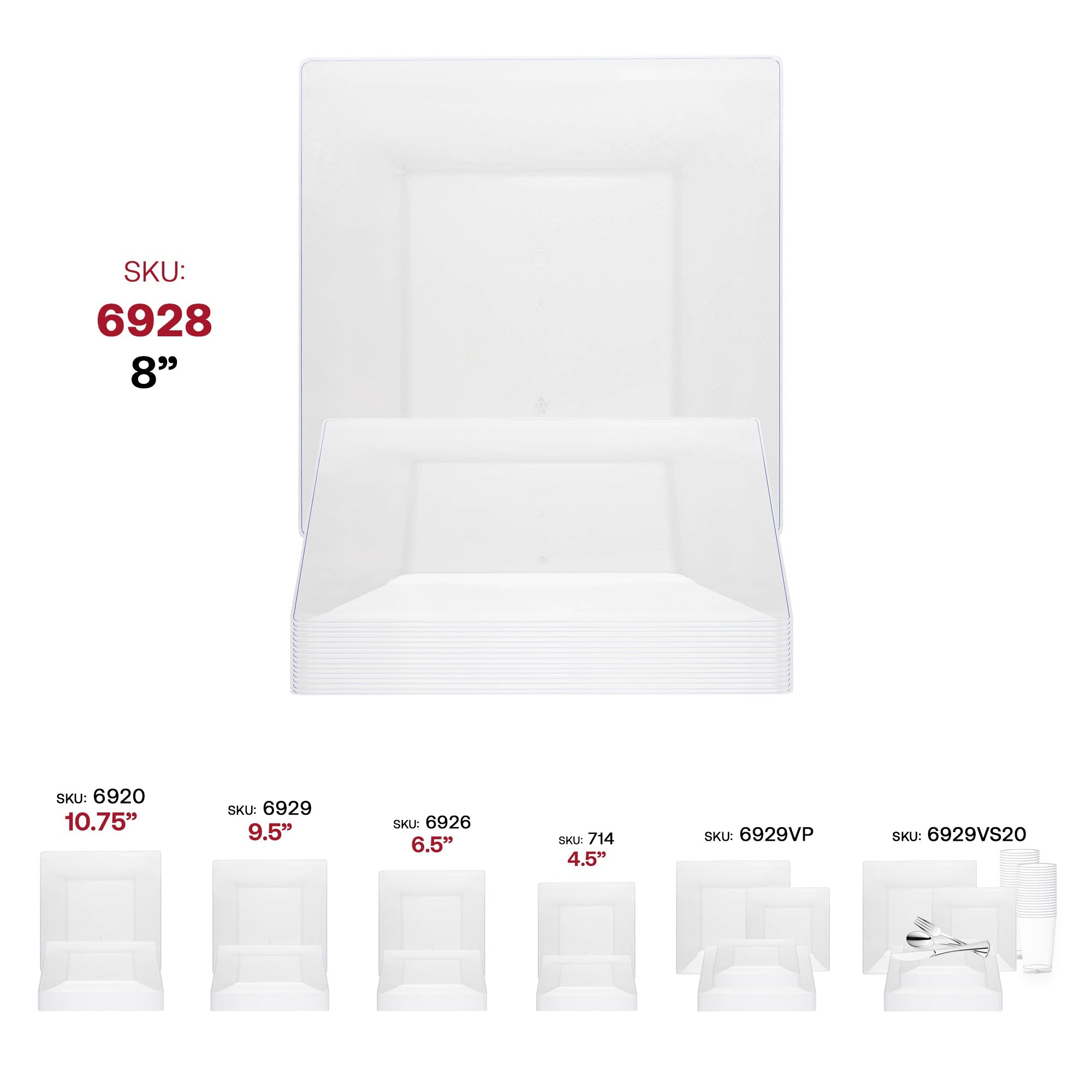 Clear Square Plastic Appetizer/Salad Plates (8")