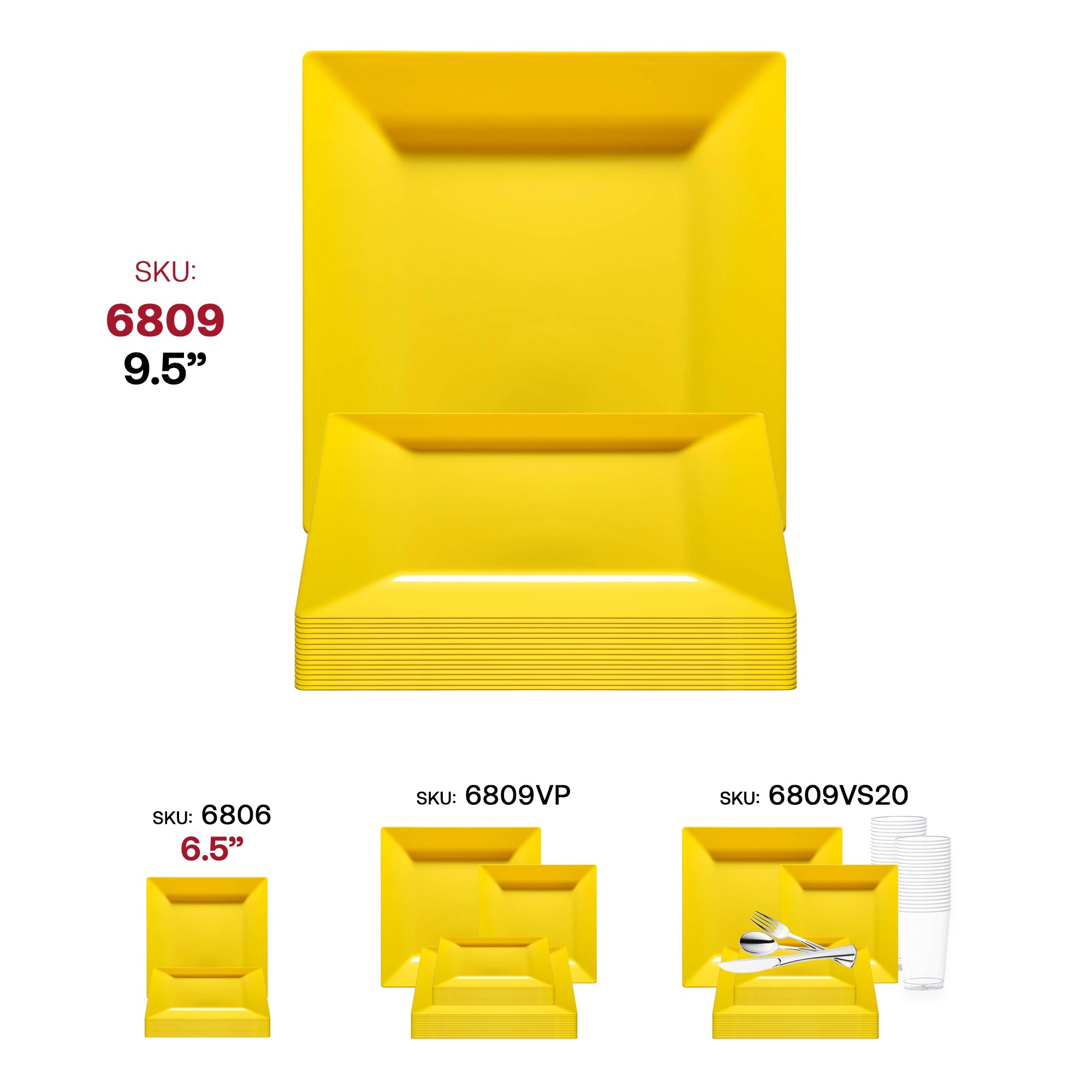 Yellow Square Plastic Dinner Plates (9.5")