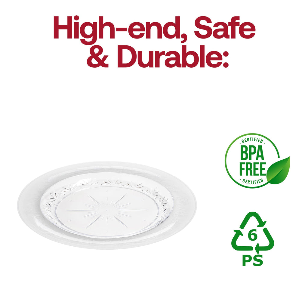 Clear Floral Round Disposable Plastic Dinnerware Value Set