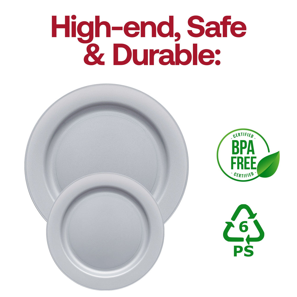 Matte Steel Gray Round Disposable Plastic Dinnerware Value Set