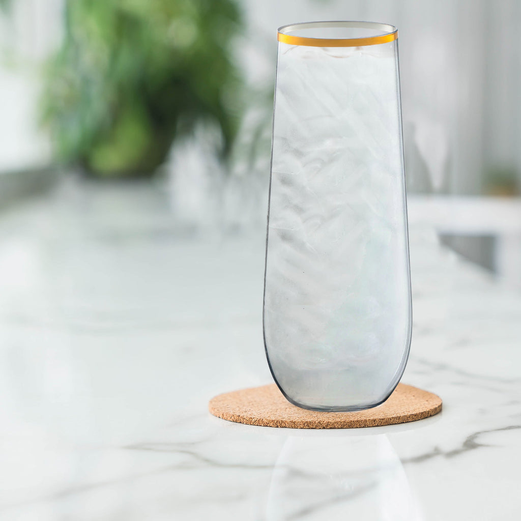 Clear with Gold Stemless Plastic Champagne Flutes (9 oz. )