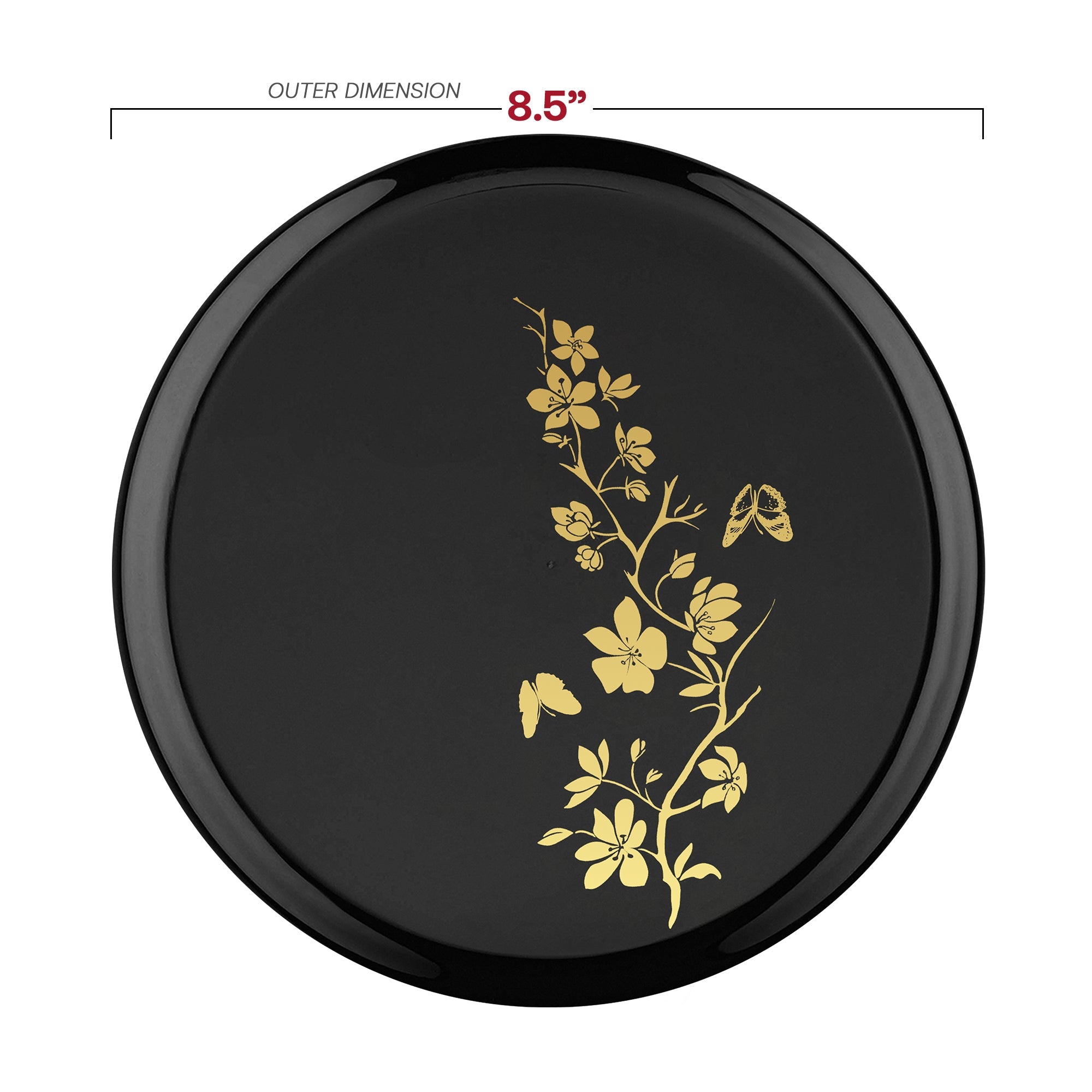 Black with Gold Floral Plastic Dinnerware Value Set