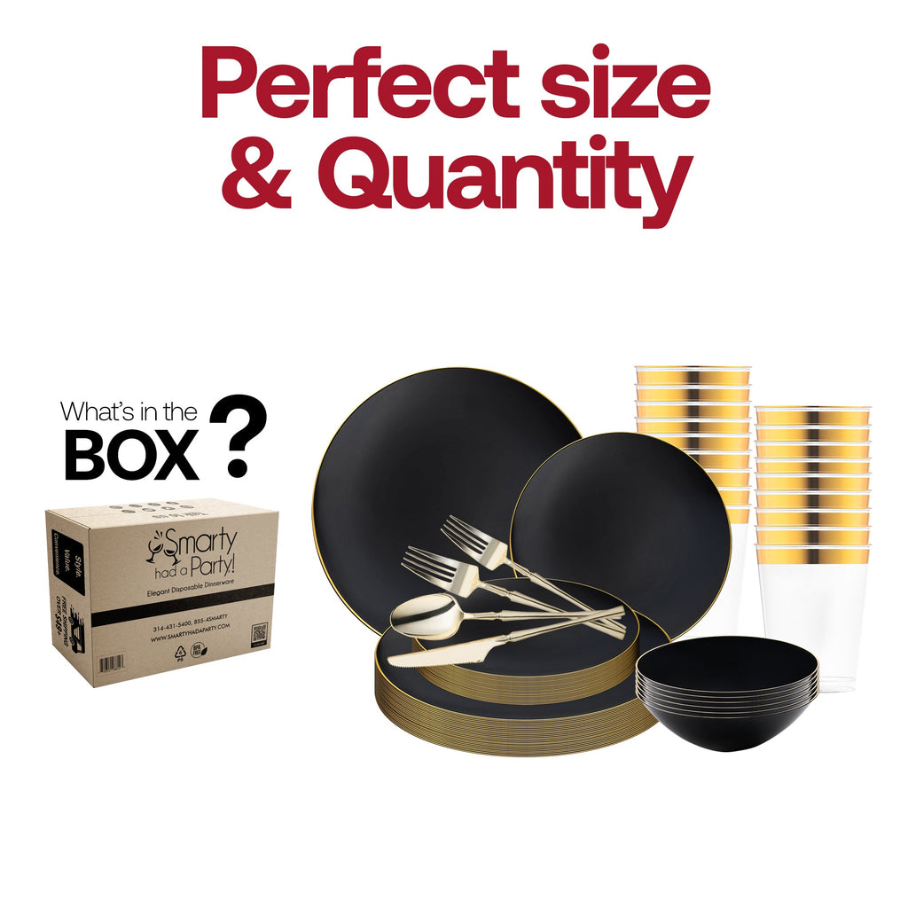 Black with Gold Organic Disposable Plastic Tableware Set