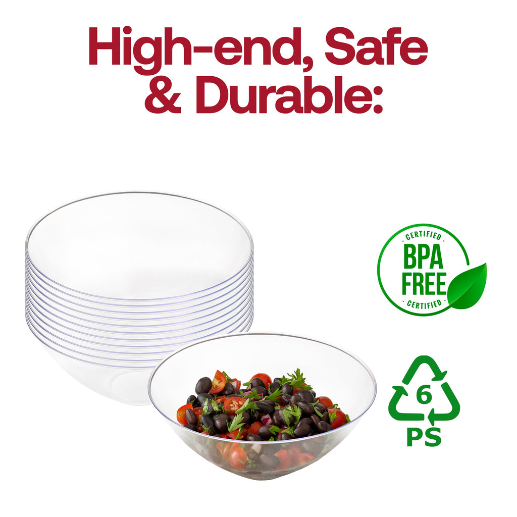 Solid Clear Organic Round Disposable Plastic Bowls (32 oz.)