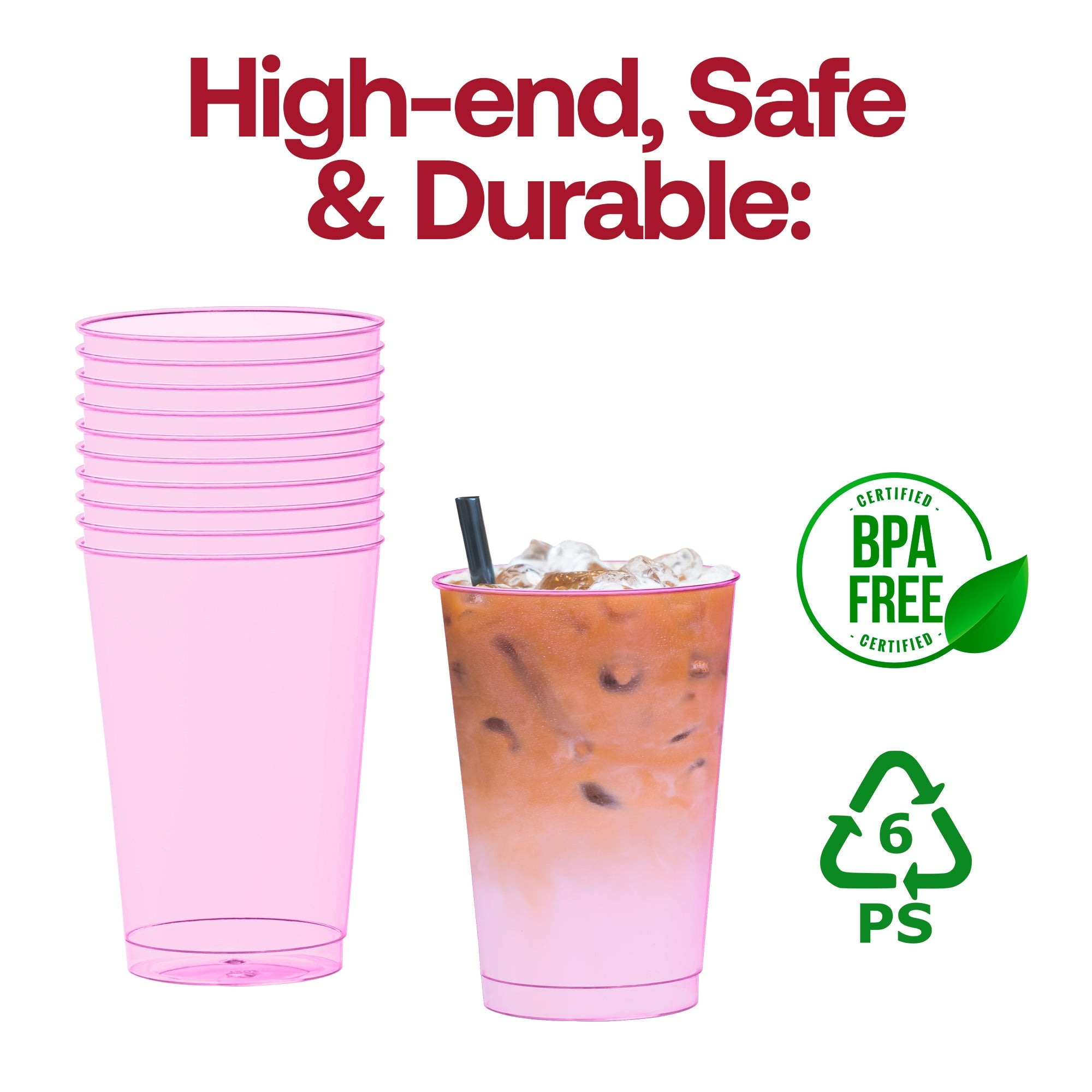 Clear Pink Disposable Plastic Party Cups (12 oz. )