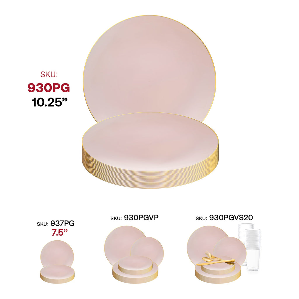 Pink with Gold Organic Round Disposable Plastic Dinner Plates (10.25")