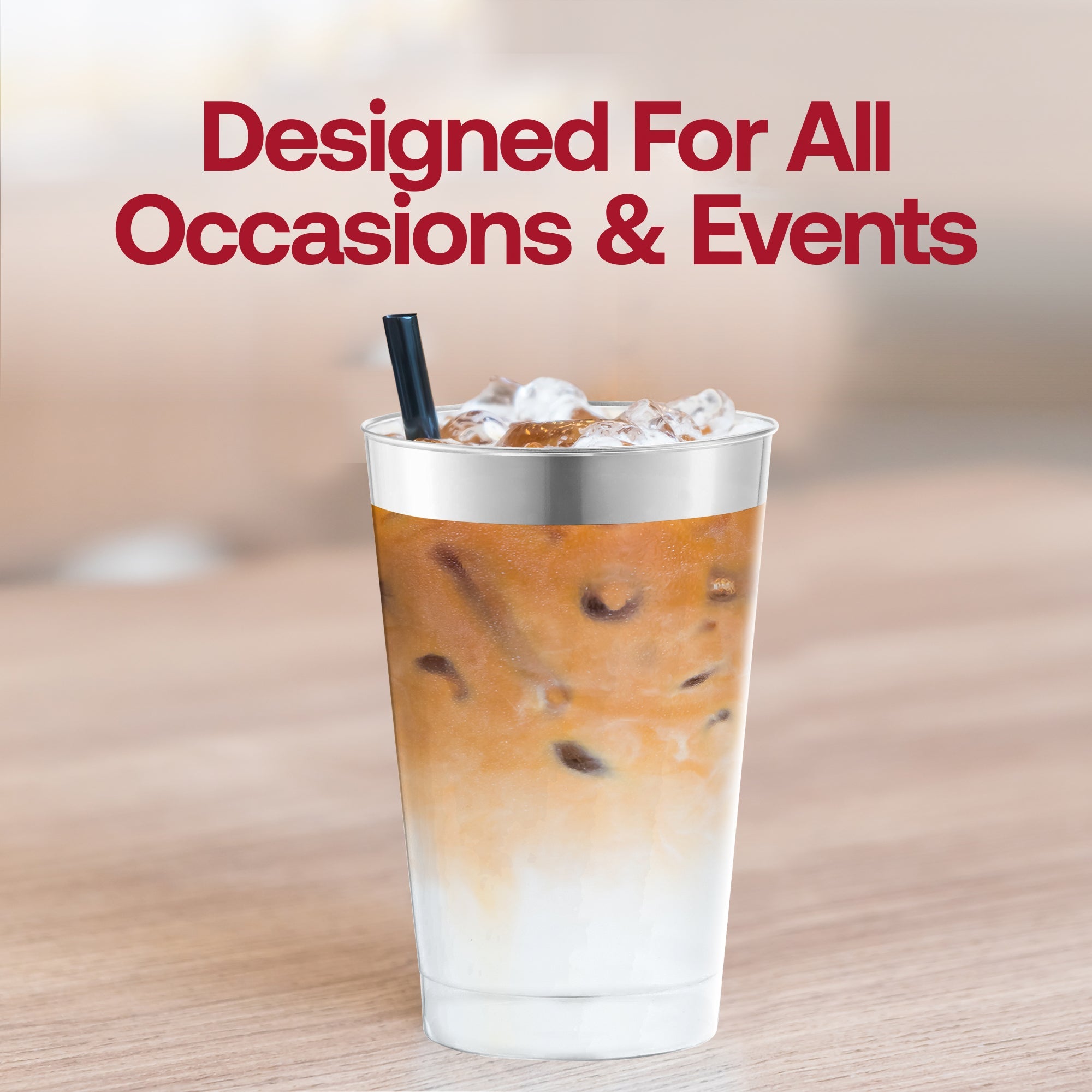 Clear with Metallic Silver Rim Round Tumblers (12 oz. )