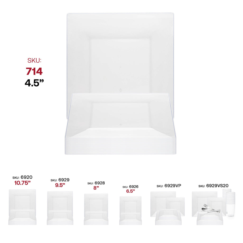 Clear Square Plastic Pastry Plates (4.5")