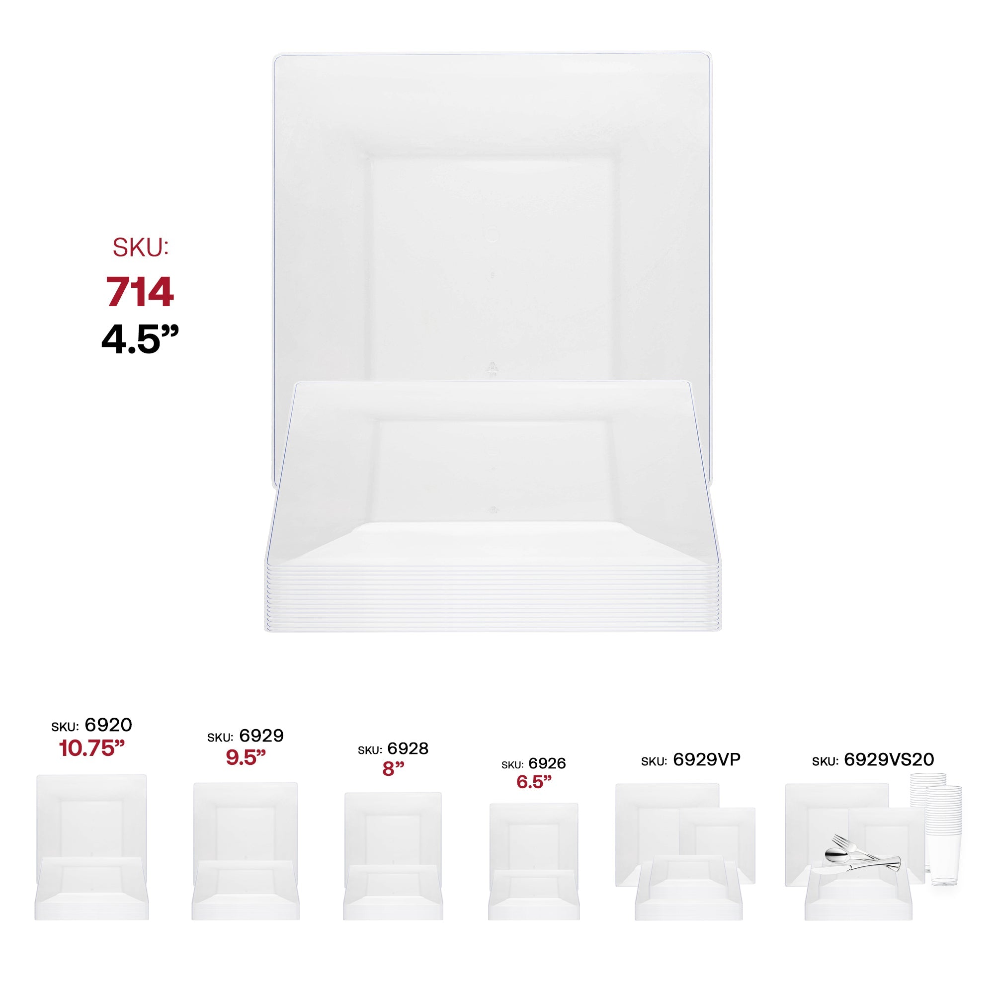 Clear Square Plastic Pastry Plates (4.5")