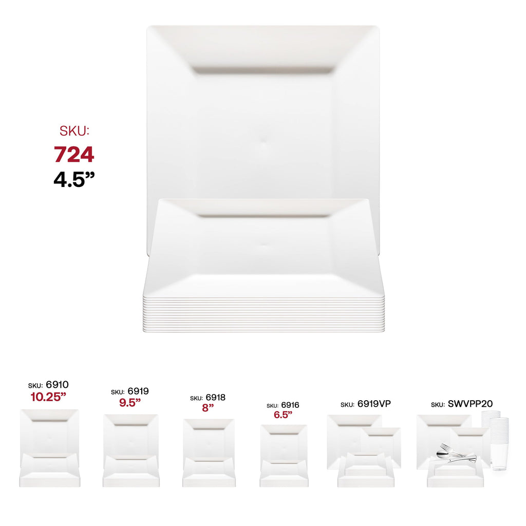 White Square Plastic Pastry Plates (4.5")