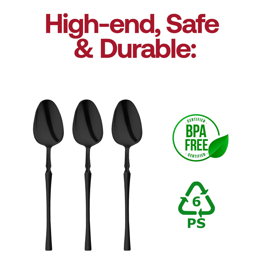 Solid Black Moderno Disposable Plastic Dessert Spoons