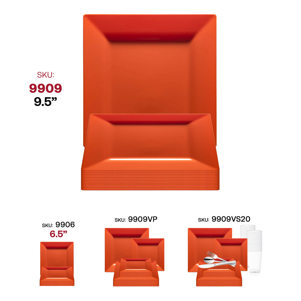 Burnt Orange Square Plastic Dinner Plates (9.5")