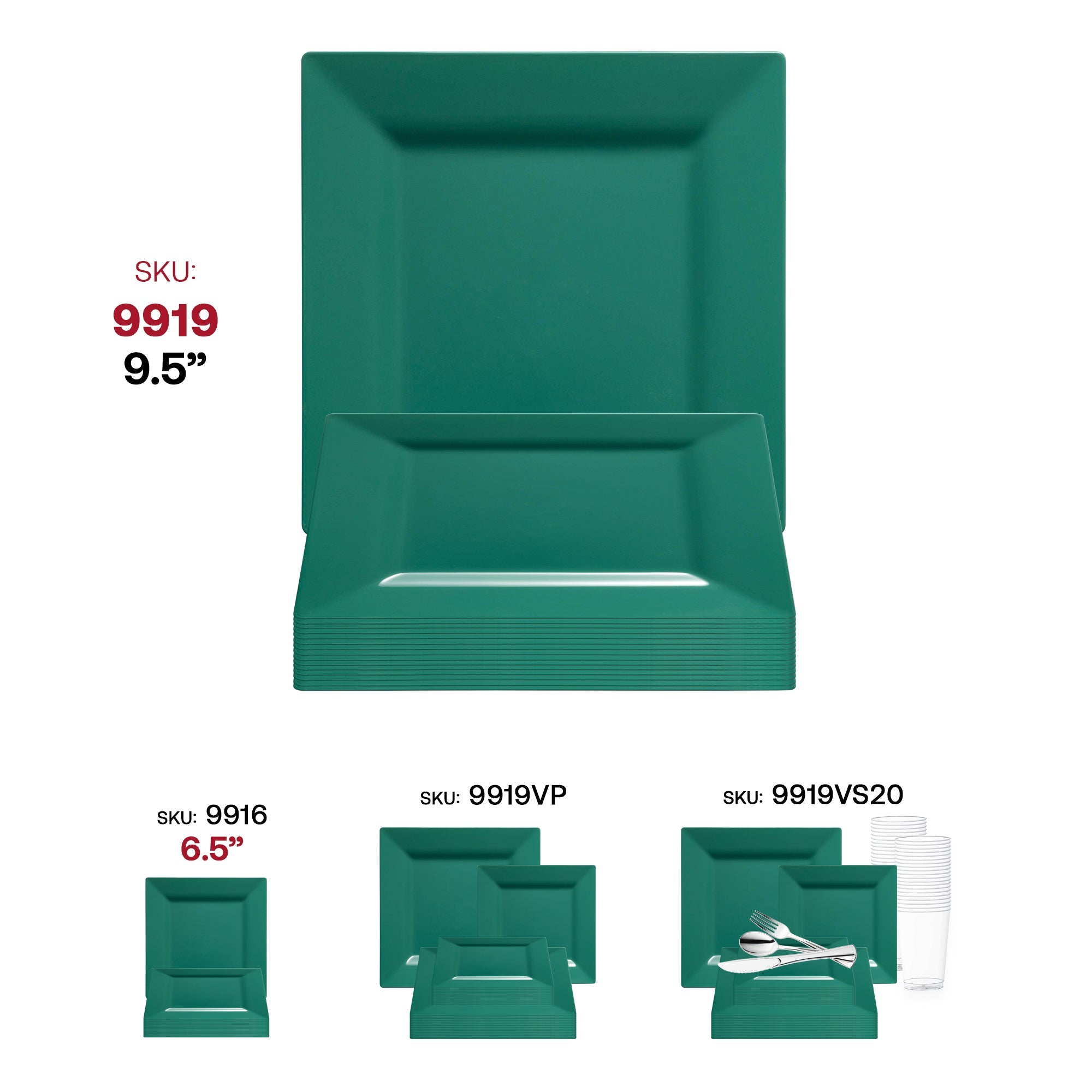 Hunter Green Square Plastic Dinner Plates (9.5")