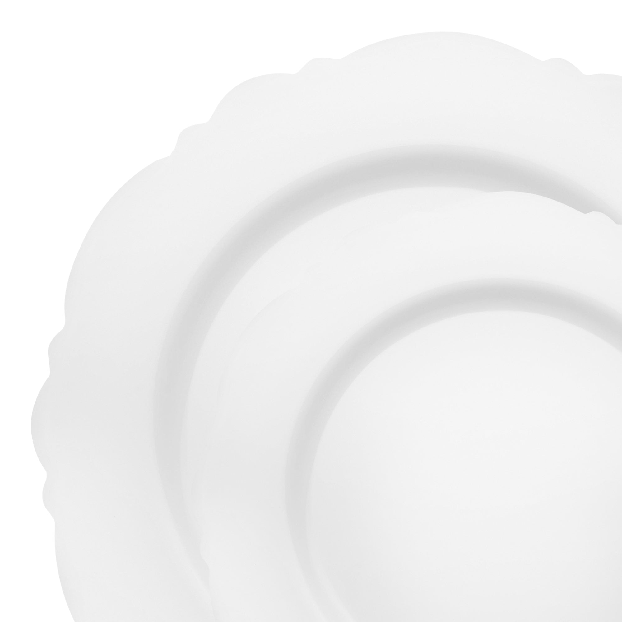 Solid White Round Blossom Disposable Plastic Dinnerware Value Set