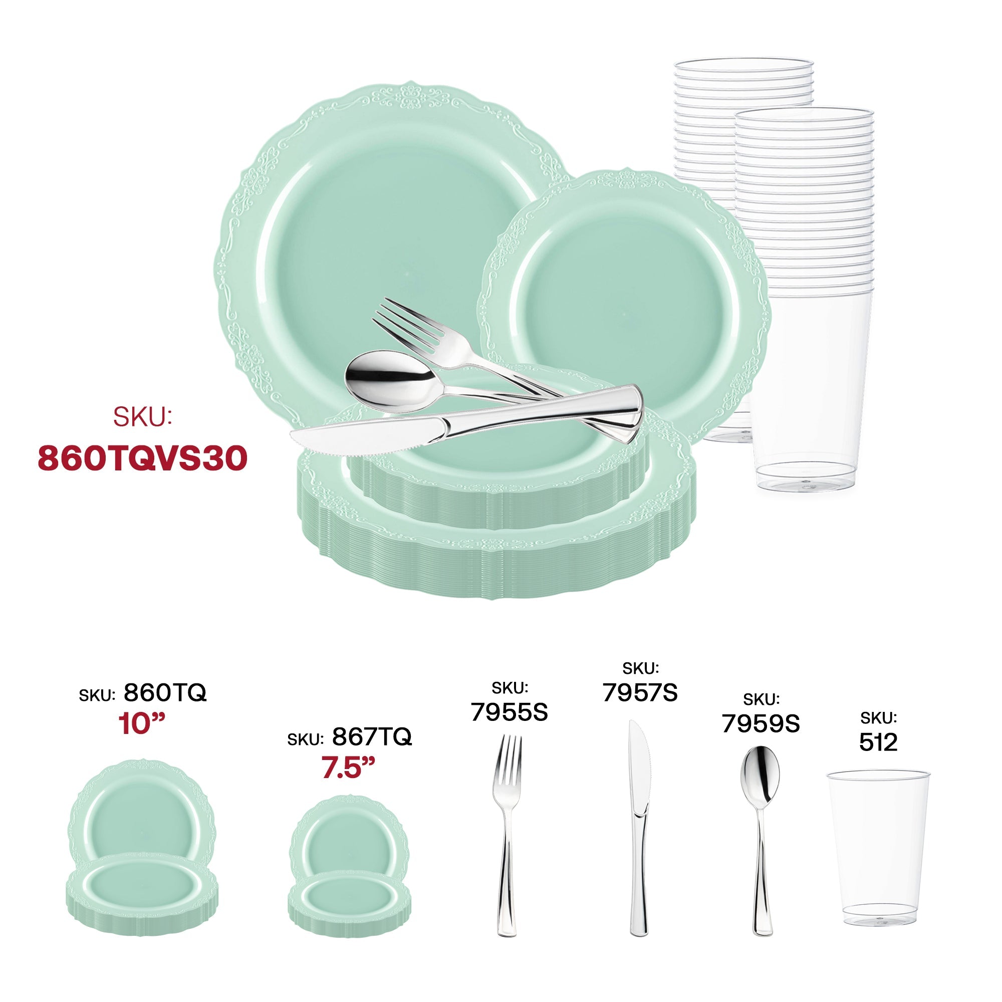 Turquoise Vintage Round Disposable Plastic Wedding Value Set