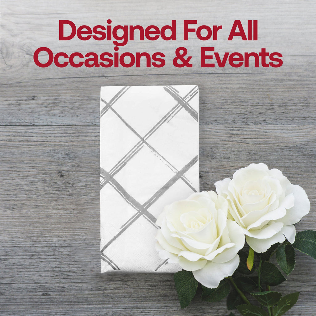White with Silver Diamond Paper Dinner Napkins