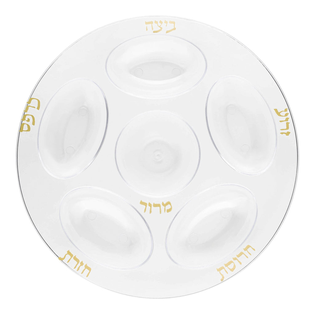 Clear with Gold Round Section Tray Disposable Plastic Seder Plates (12")