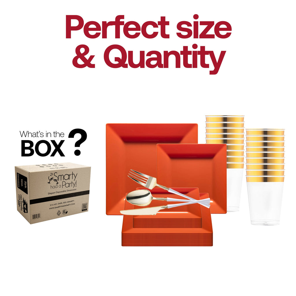 Burnt Orange Square Disposable Plastic Tableware Set