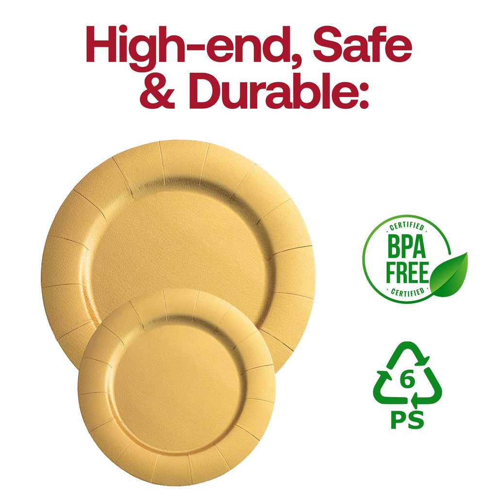 Gold Round Disposable Paper Charger Plates (13")