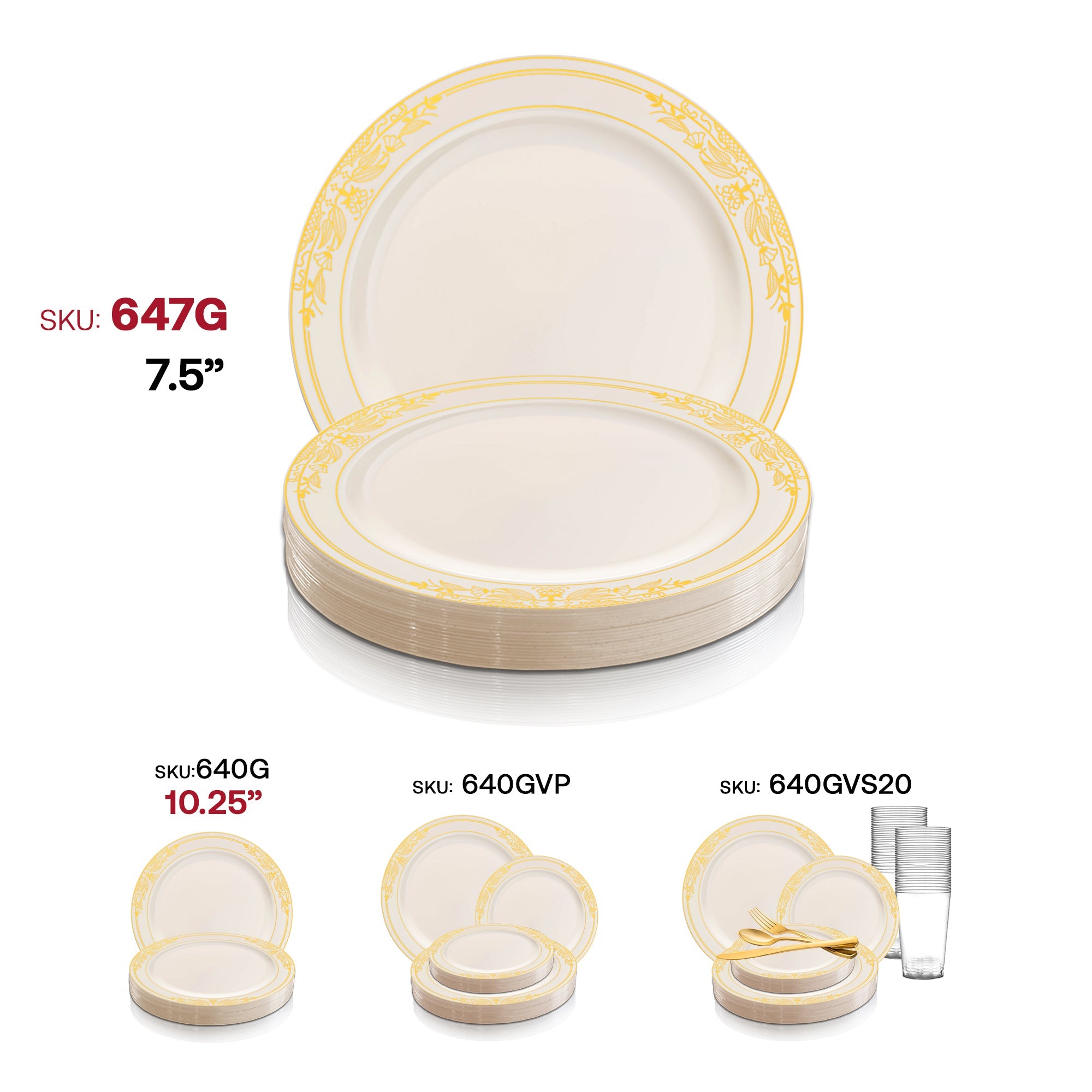 Ivory with Gold Harmony Rim Plastic Appetizer/Salad Plates (7.5")