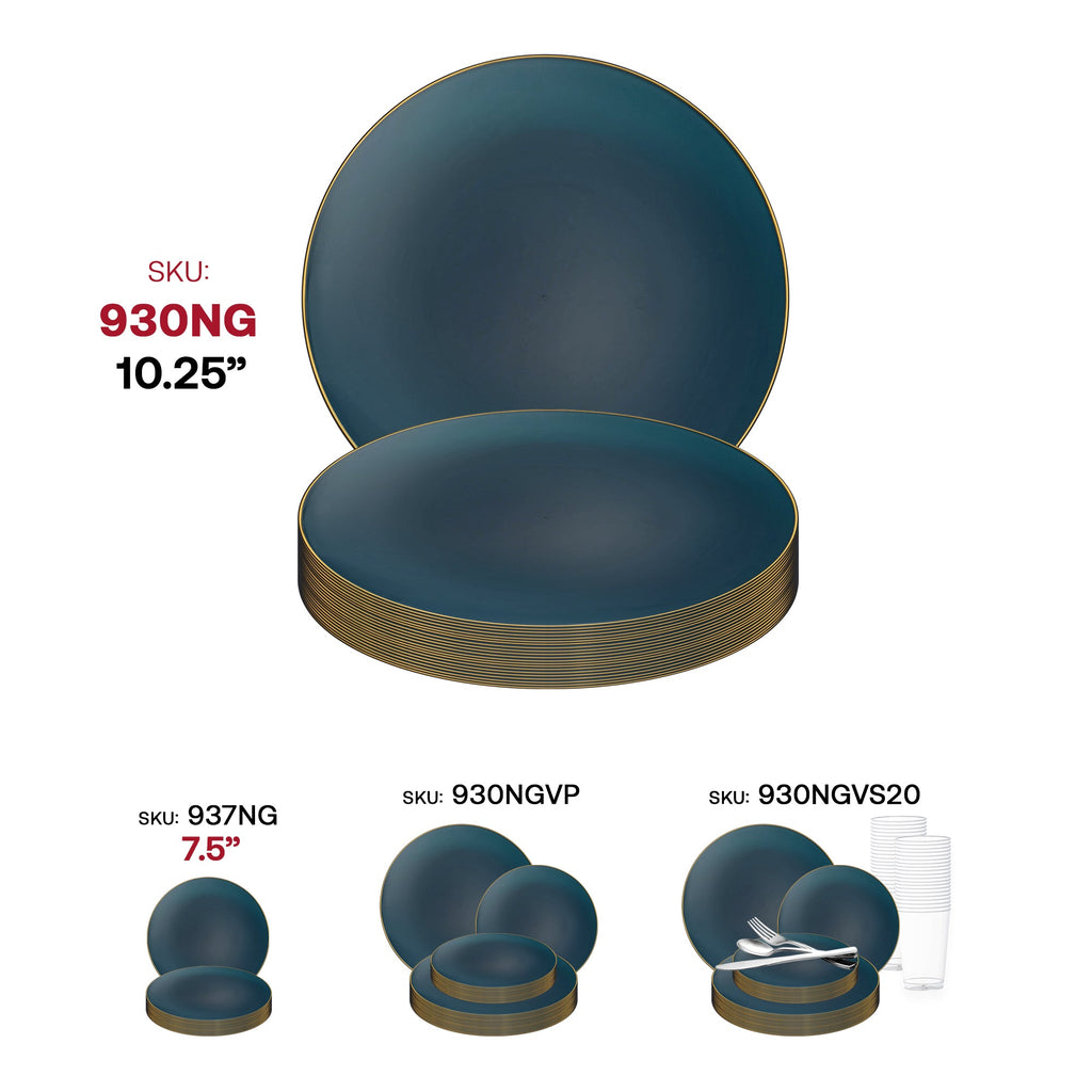 Navy with Gold Rim Organic Round Disposable Plastic Dinner Plates (10.25")