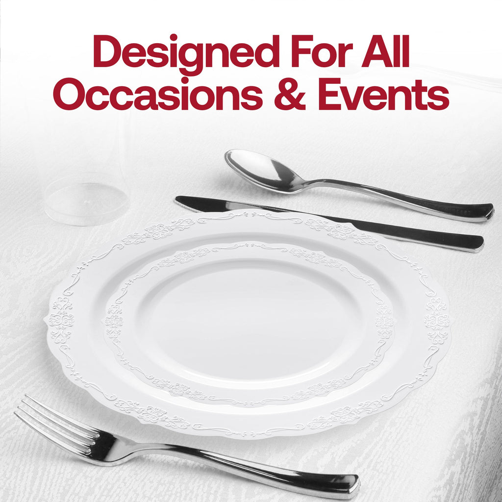 White Vintage Round Disposable Plastic Wedding Value Set