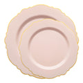 Pink with Gold Rim Round Blossom Disposable Plastic Dinnerware Value Set