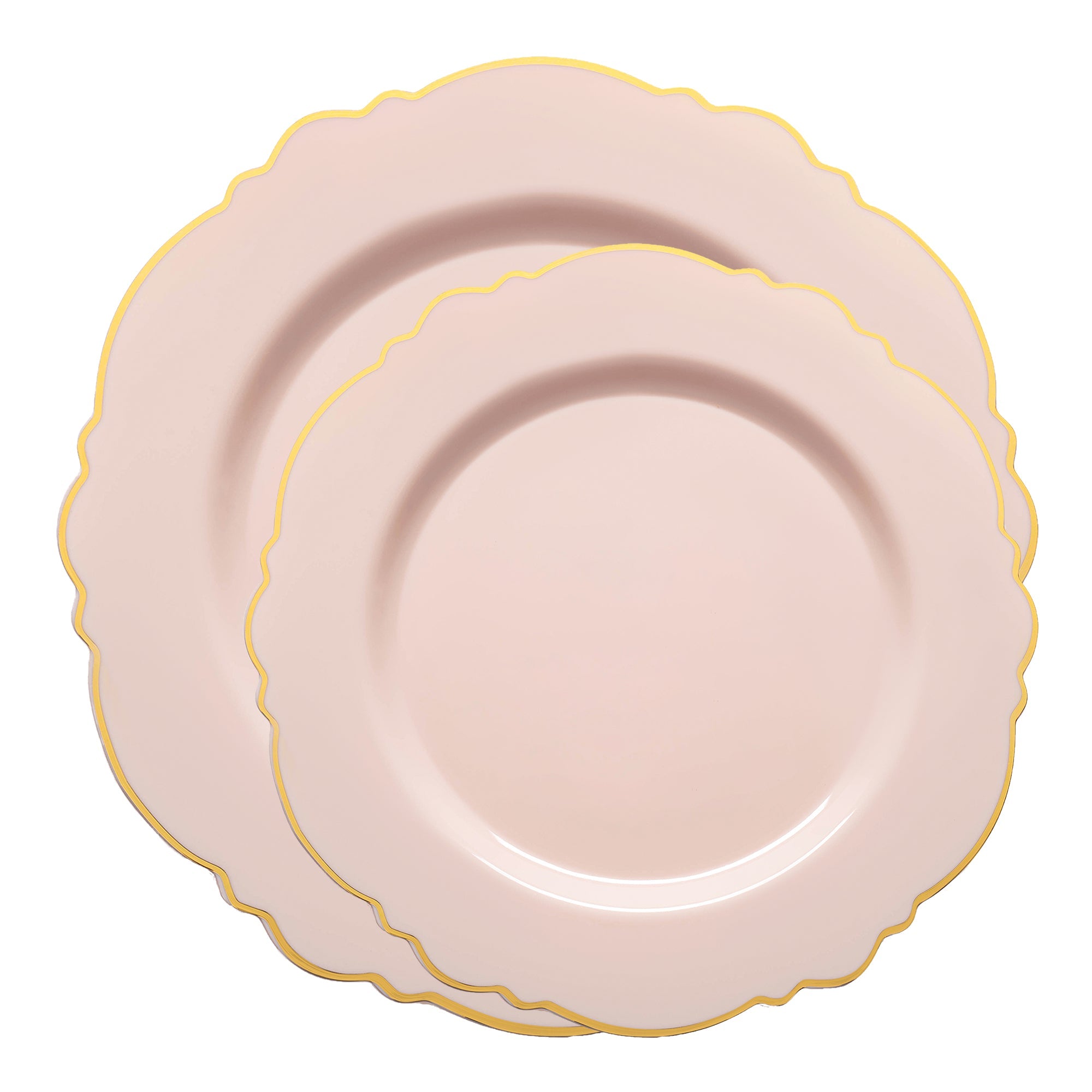 Pink with Gold Rim Round Blossom Disposable Plastic Dinnerware Value Set