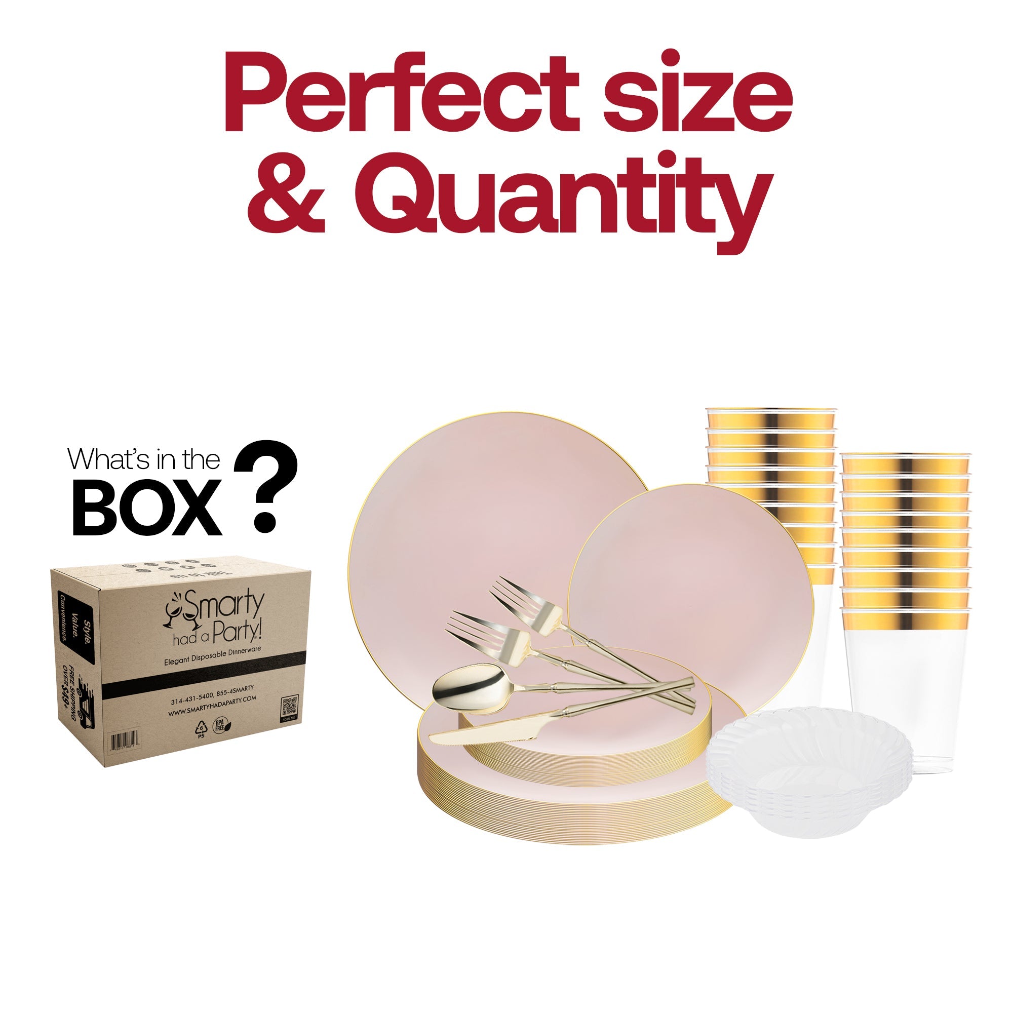 Pink with Gold Organic Disposable Plastic Tableware Set