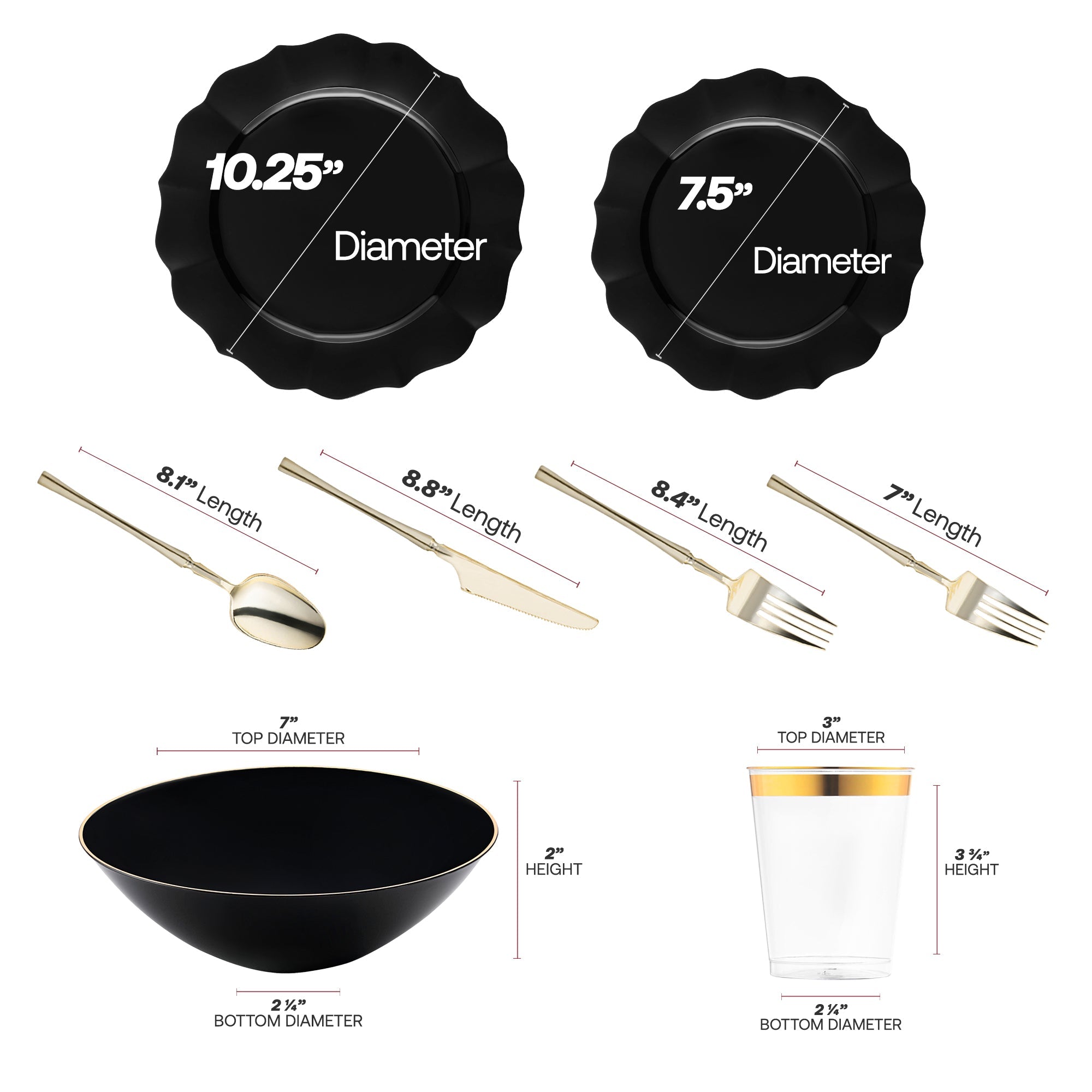Black Round Lotus Plastic Tableware Set
