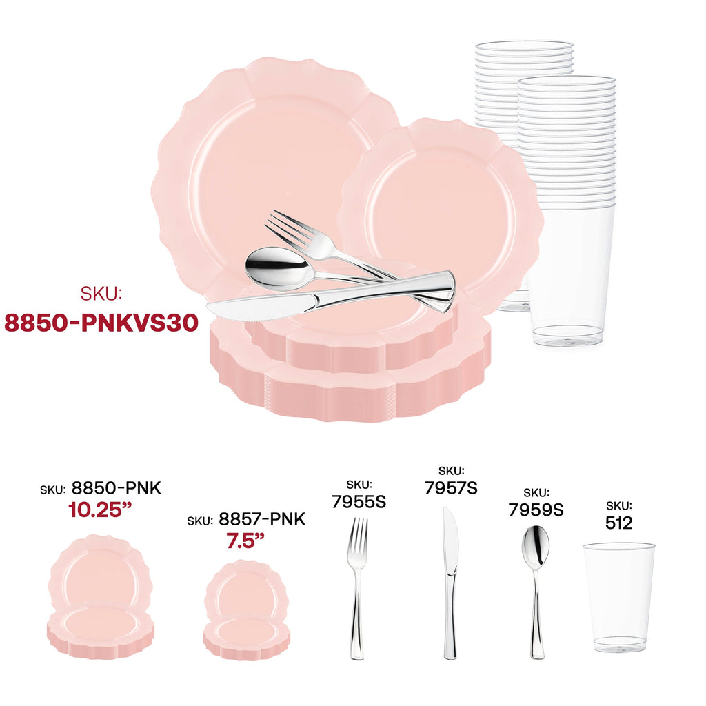 Pearl Pink Round Lotus Plastic Wedding Value Set