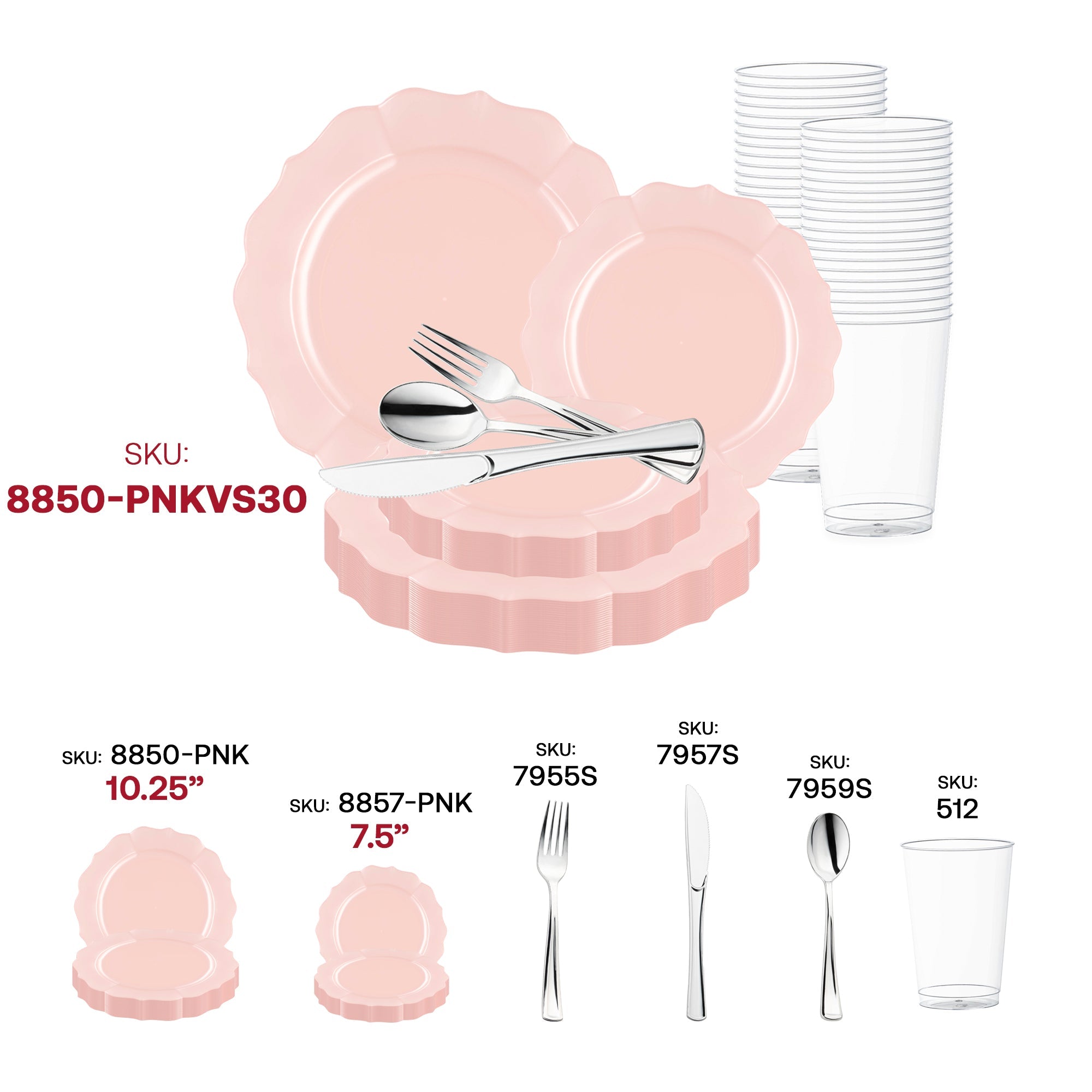 Pearl Pink Round Lotus Plastic Wedding Value Set