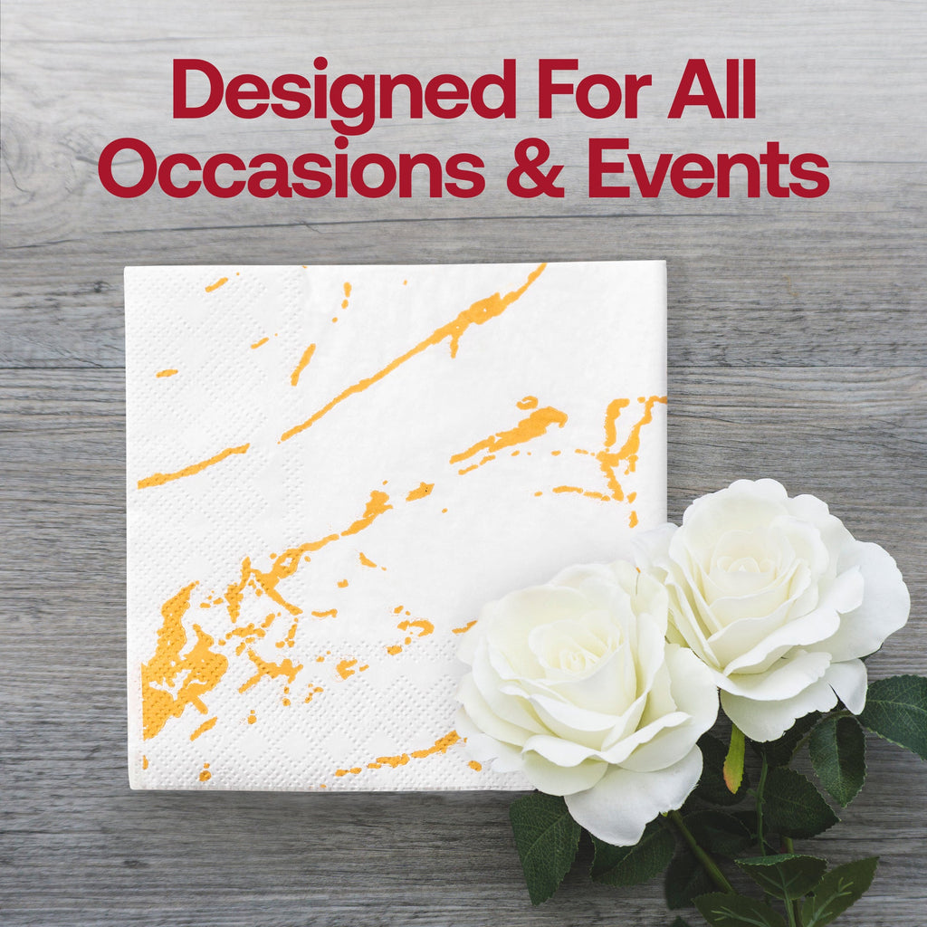 White with Gold Marble Paper Beverage/Cocktail Napkins