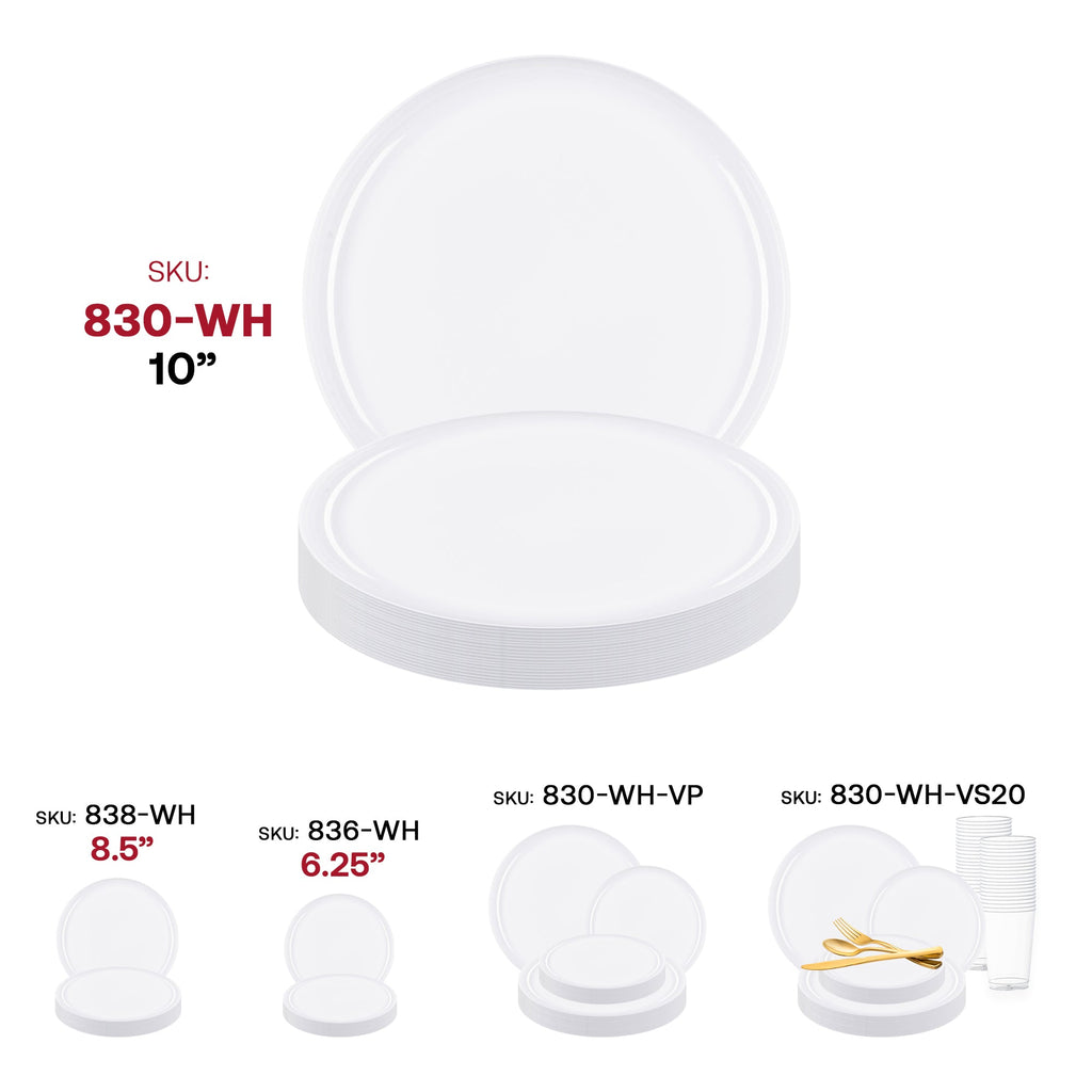 White Flat Round Disposable Plastic Dinner Plates (10")