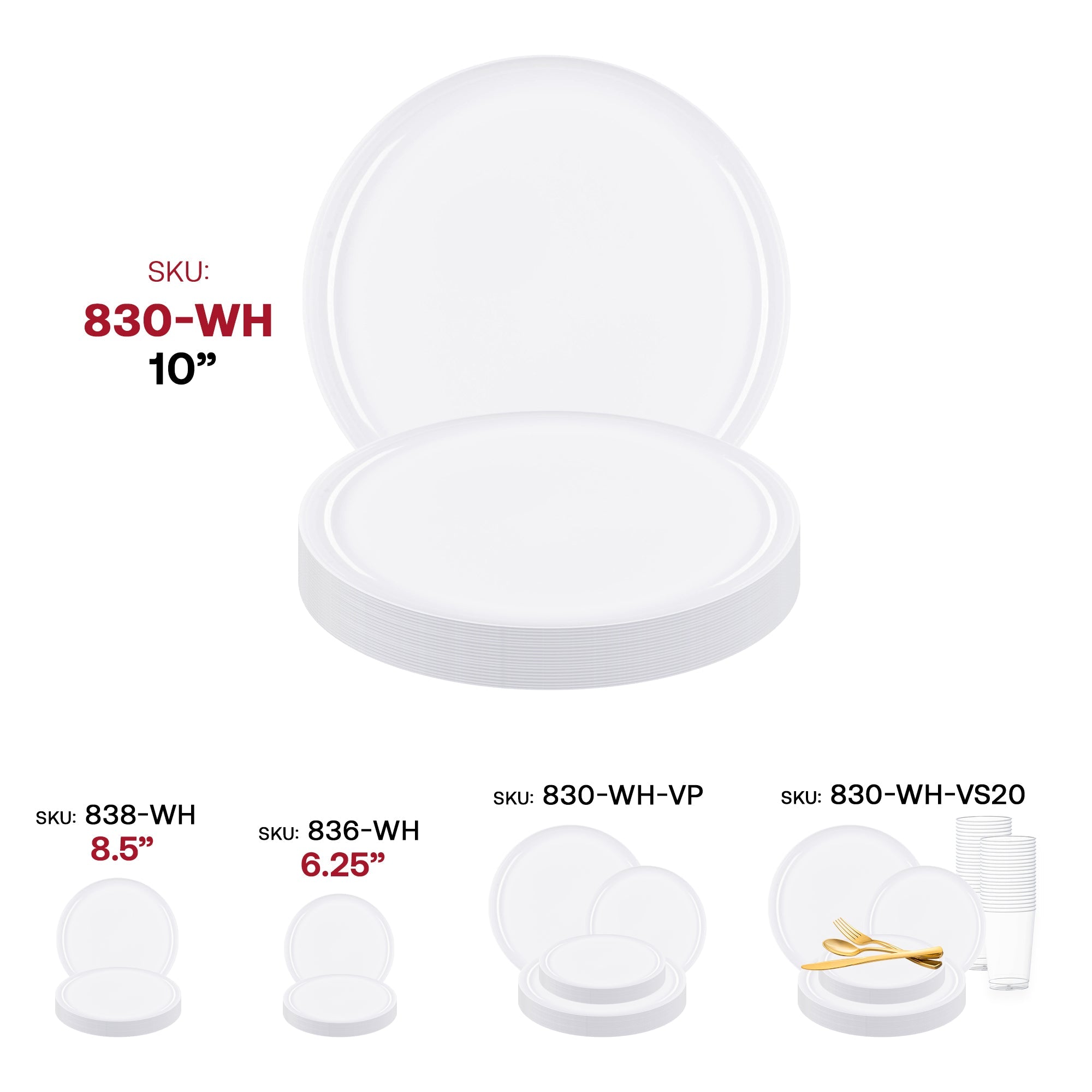 White Flat Round Disposable Plastic Dinner Plates (10")