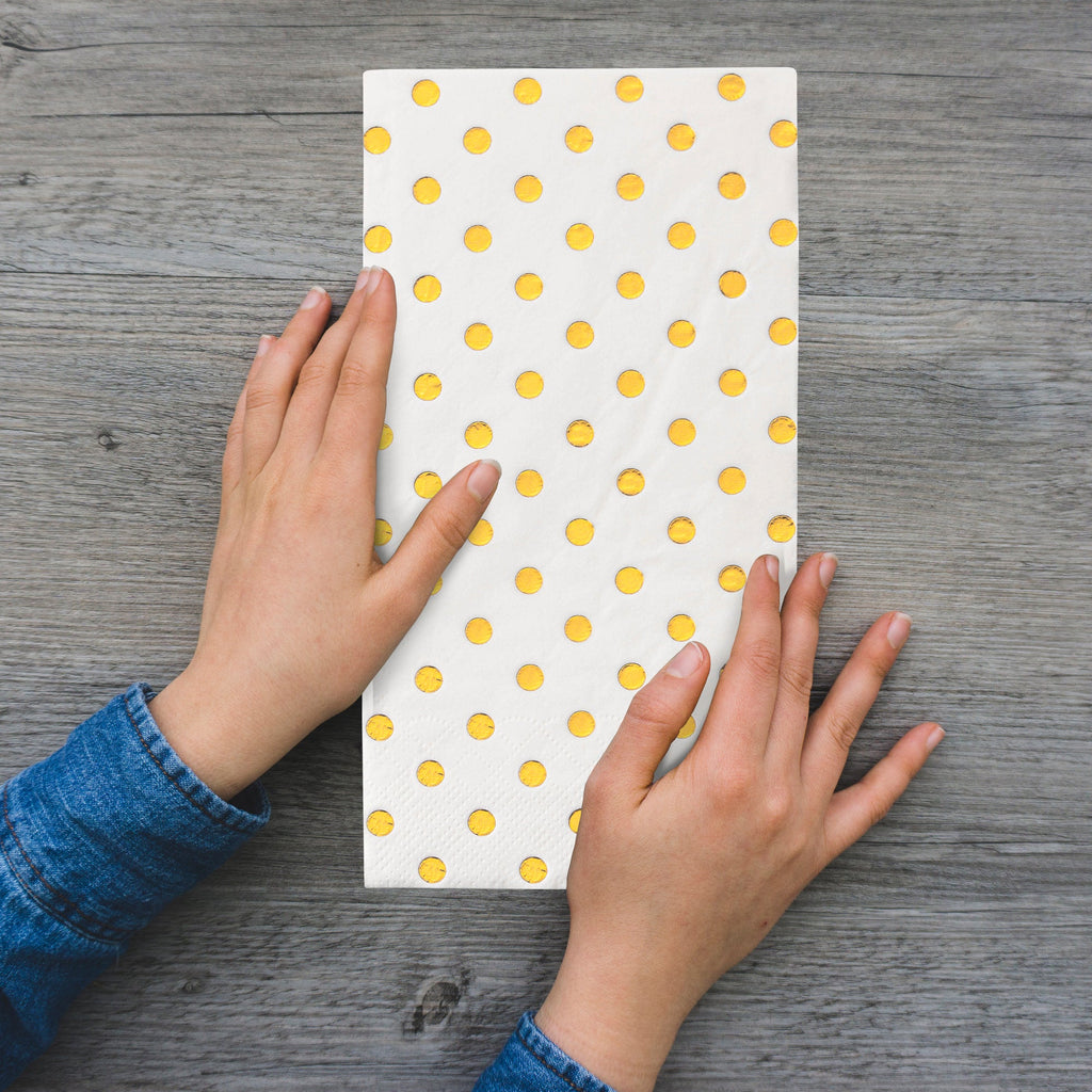 White with Gold Dots Paper Dinner Napkins