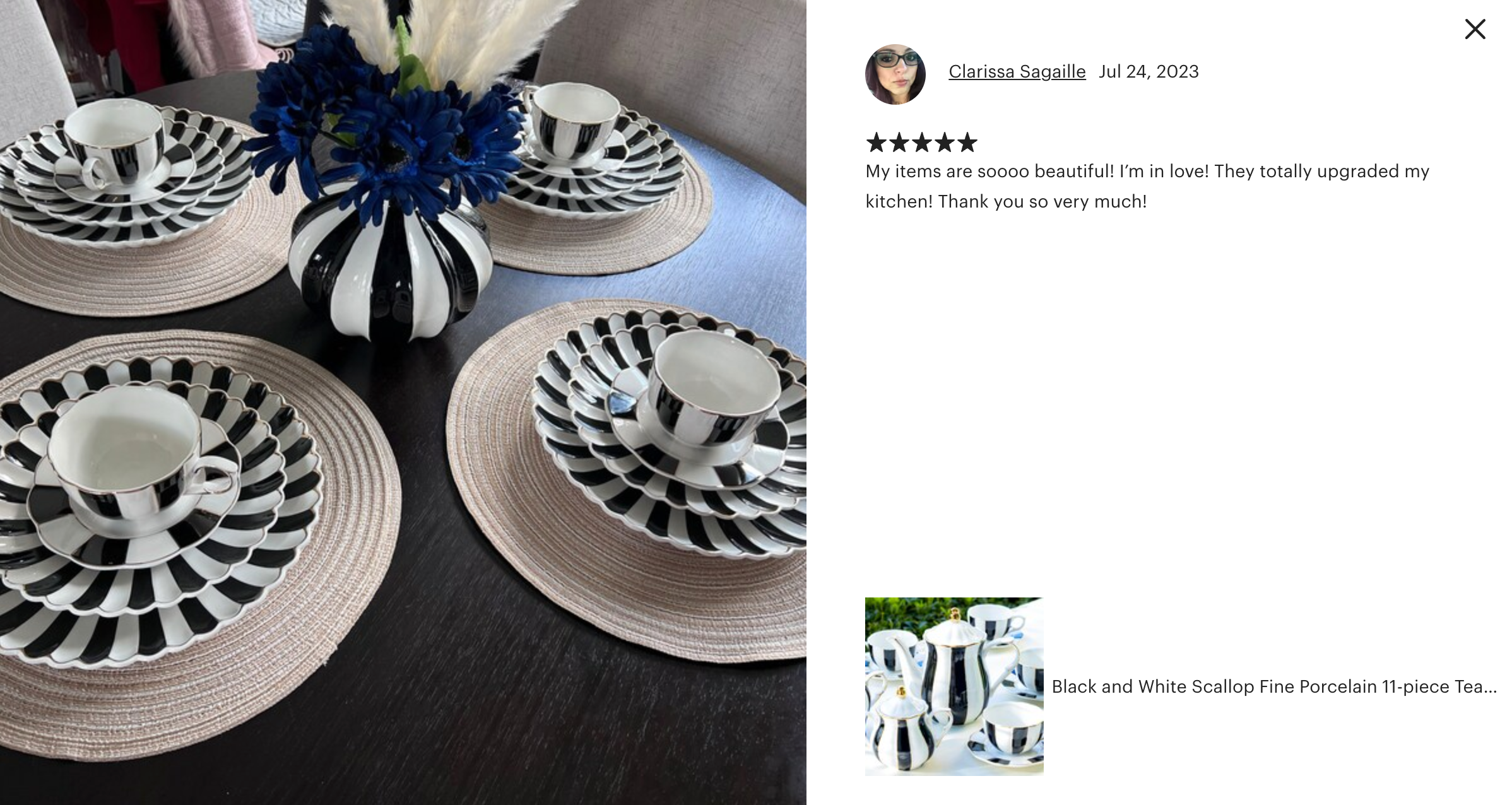 Black and White Scallop Fine Porcelain Tea Set