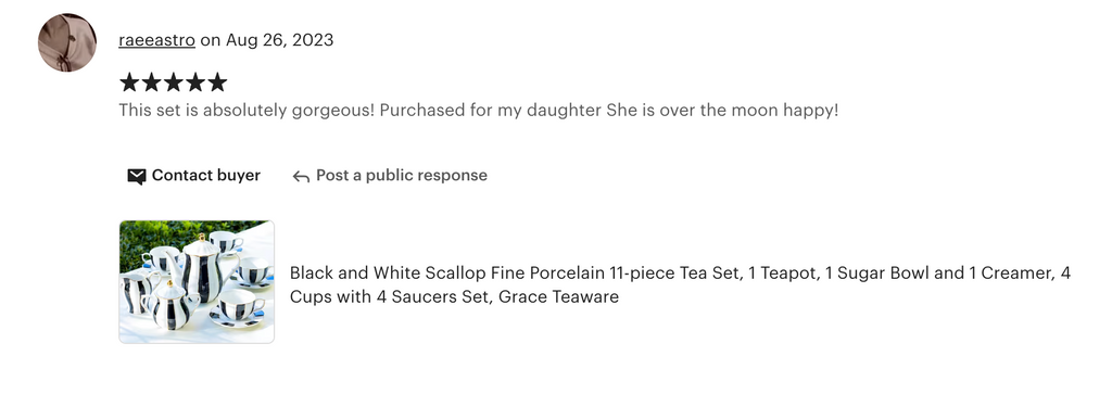 Black and White Scallop Fine Porcelain Tea Set