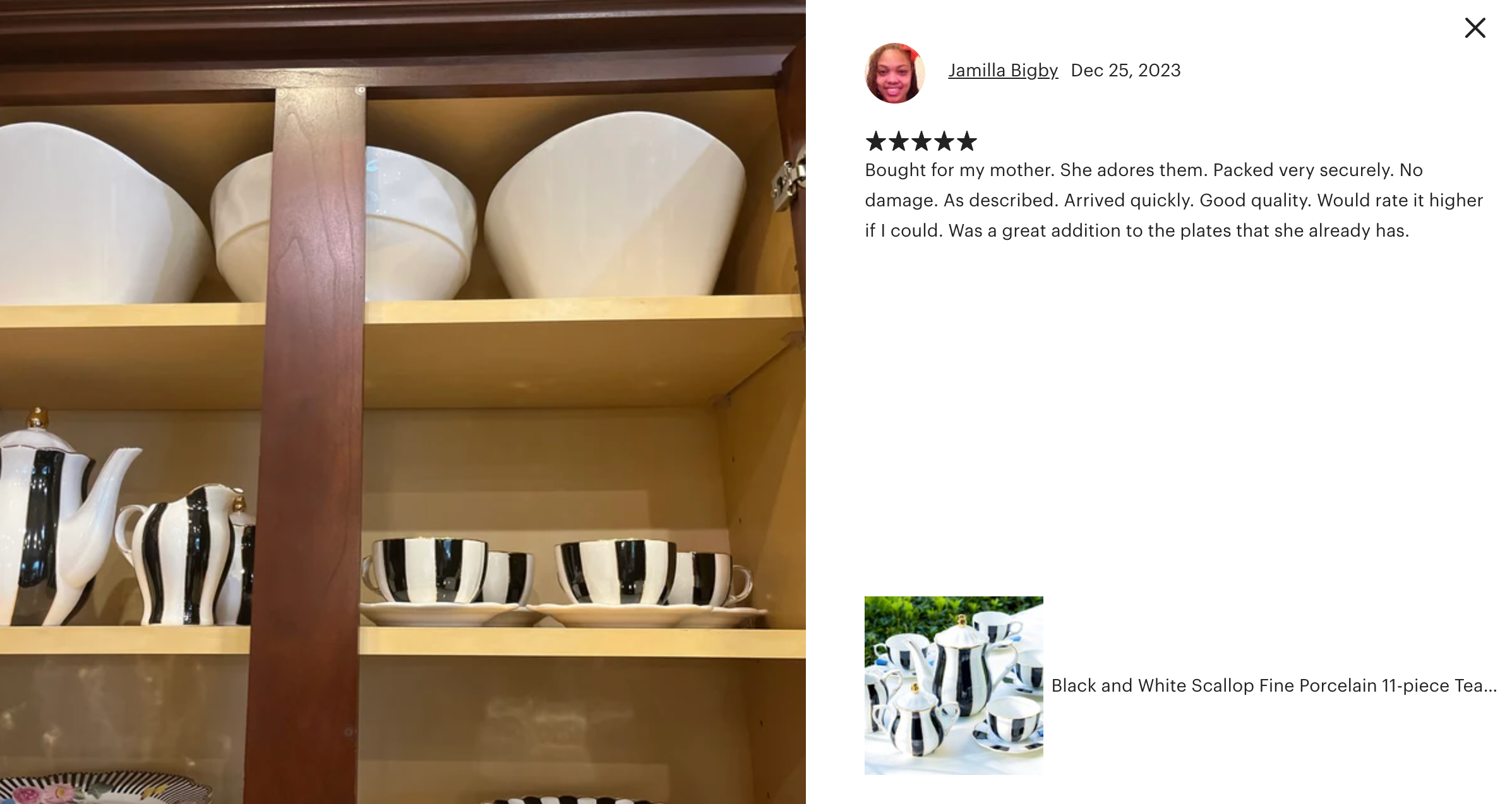Black and White Scallop Fine Porcelain Tea Set