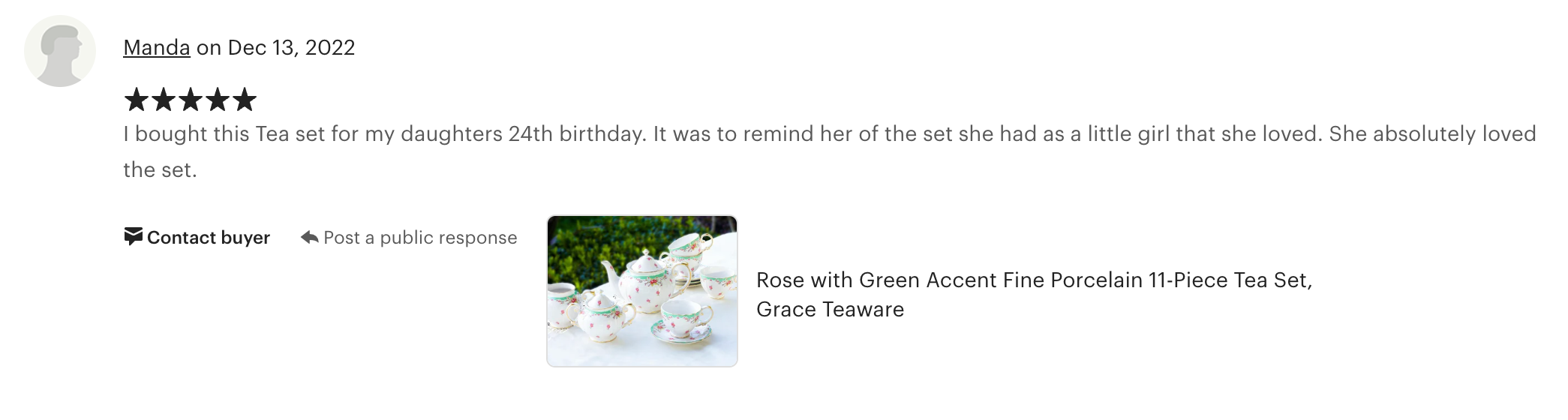 Rose with Green Accent Fine Porcelain 11-Piece Tea Set