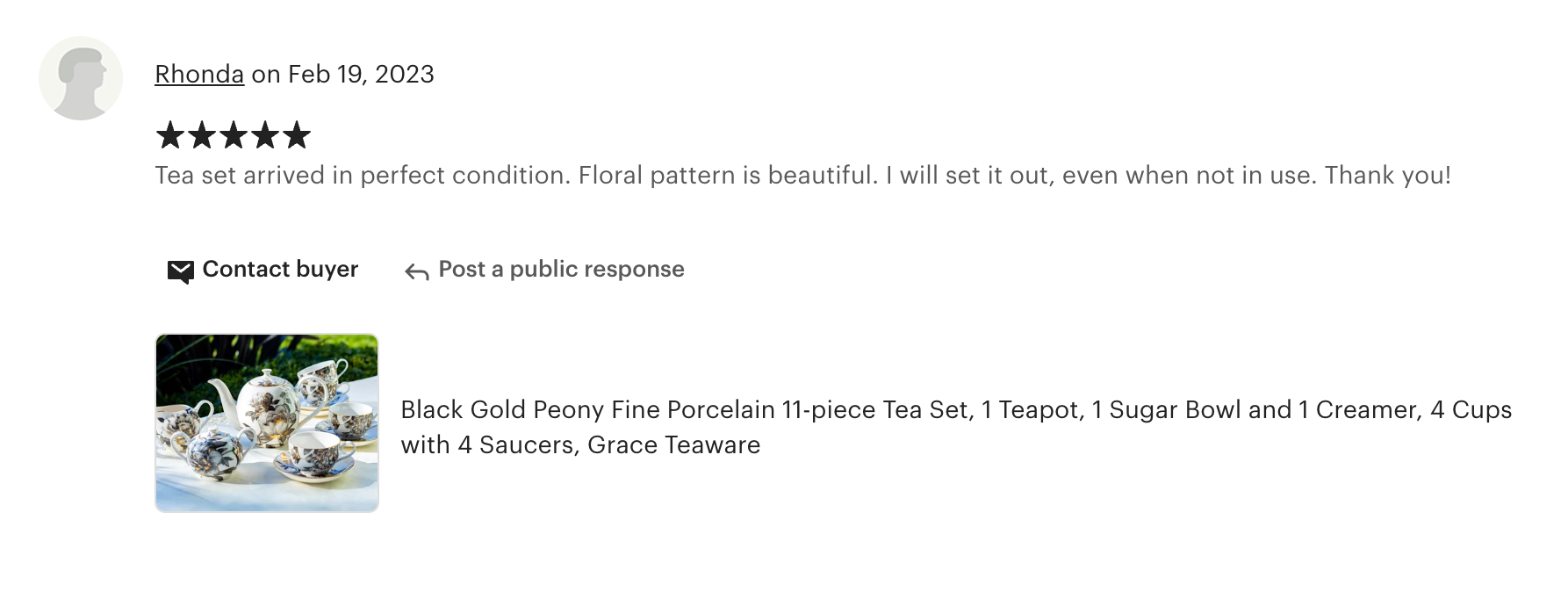 Black Gold Peony Fine Porcelain Tea Set