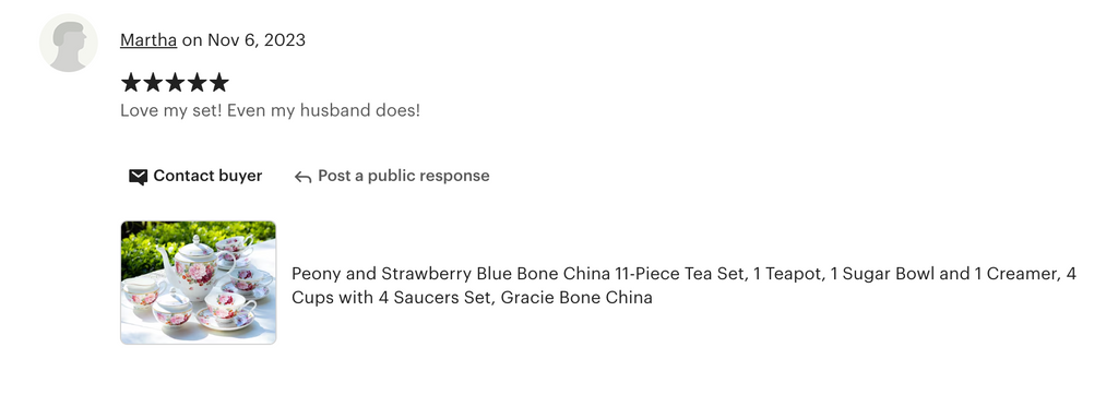 Peony and Strawberry Blue Bone China 11-Piece Tea Set