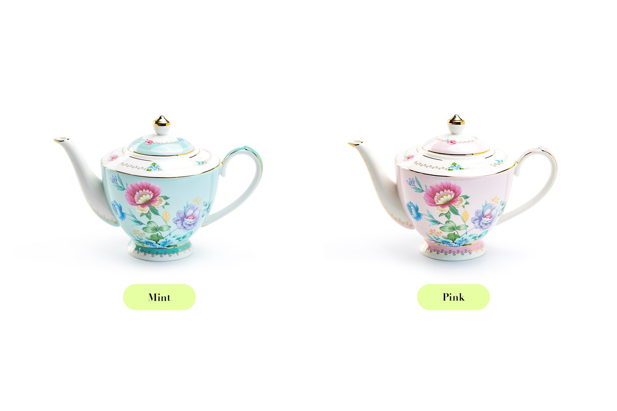 Mint Flower Garden Fine Porcelain Teapot