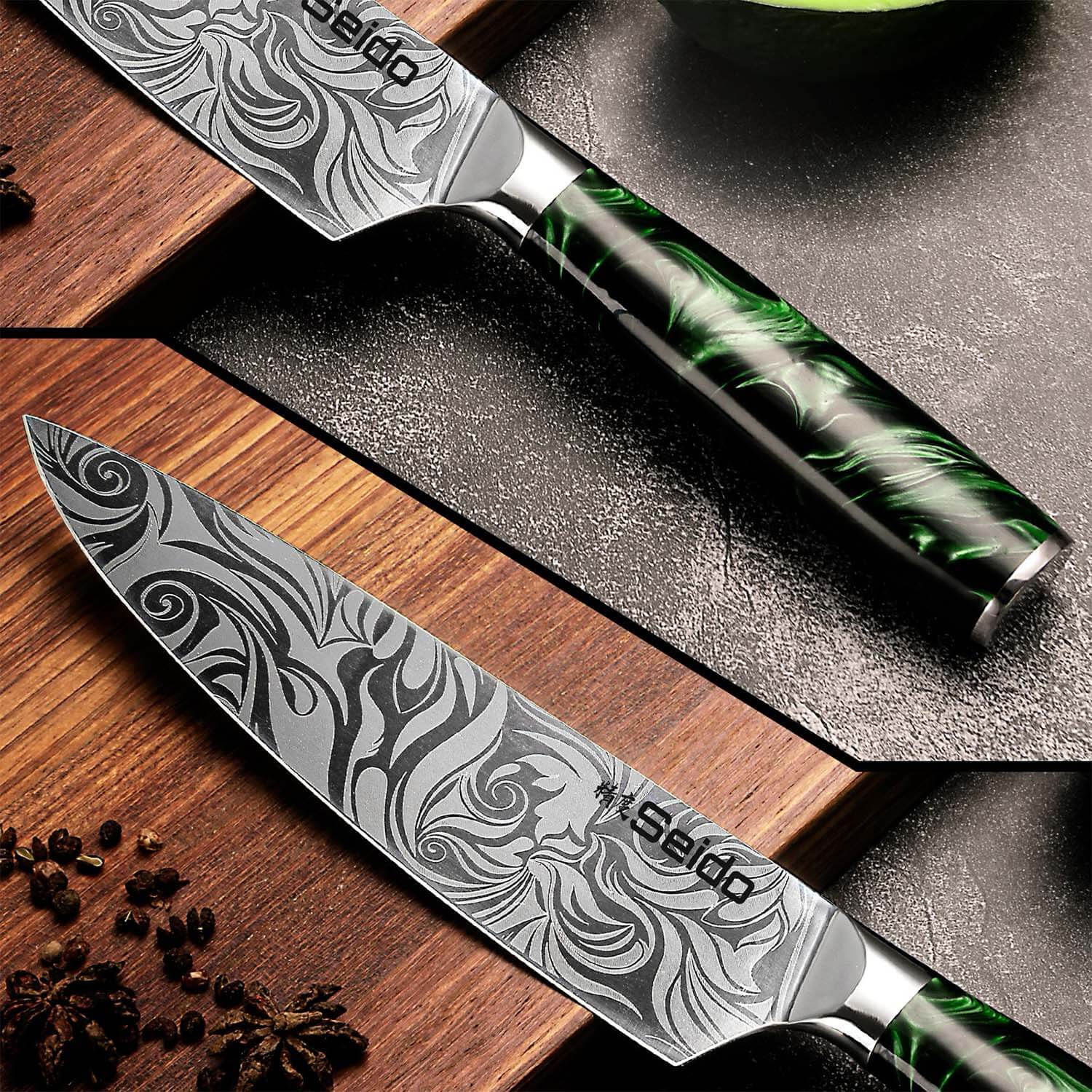 Tengoku 8-Piece Emerald Green Knife Set