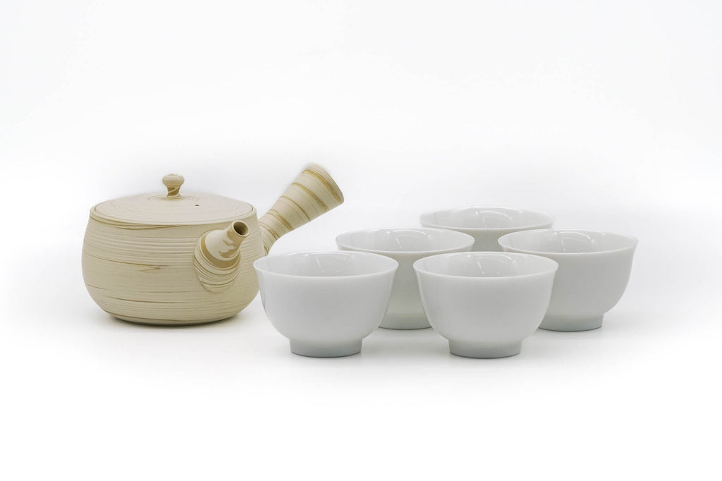 Tea Set - Yellow Nerikomi Tokoname Teapot with 5 Porcelain Teacups