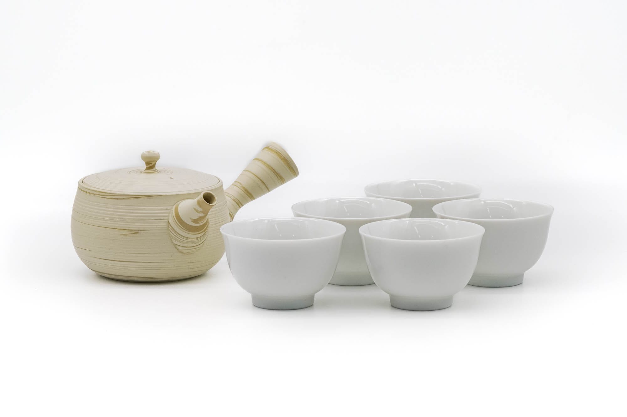 Tea Set - Yellow Nerikomi Tokoname Teapot with 5 Porcelain Teacups