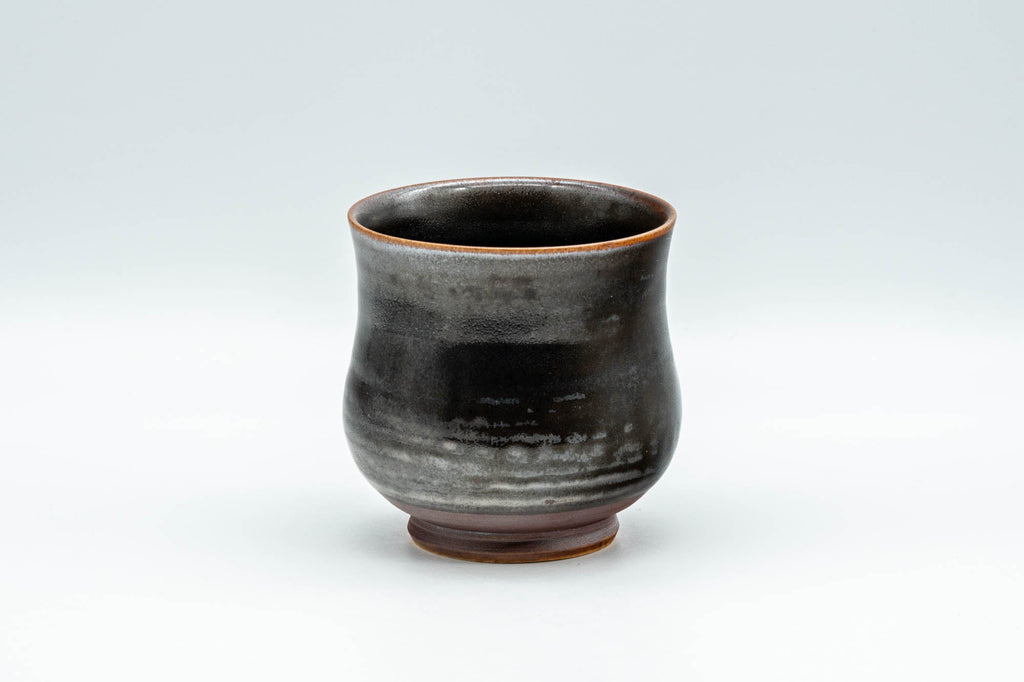 Japanese Teacup - Metallic Grey Yunomi with Crazed Cerulean Interior - 150ml