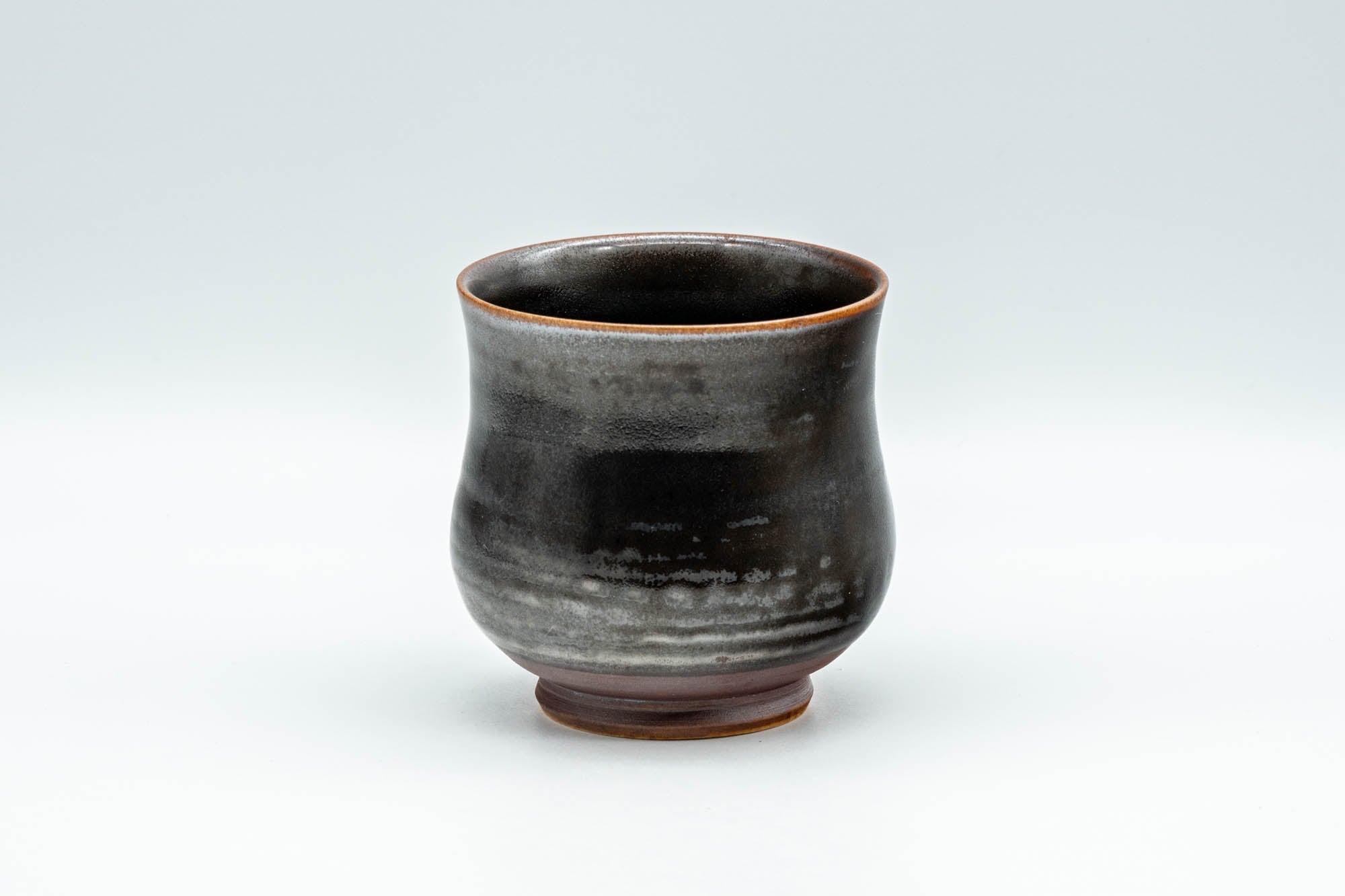 Japanese Teacup - Metallic Grey Yunomi with Crazed Cerulean Interior - 150ml